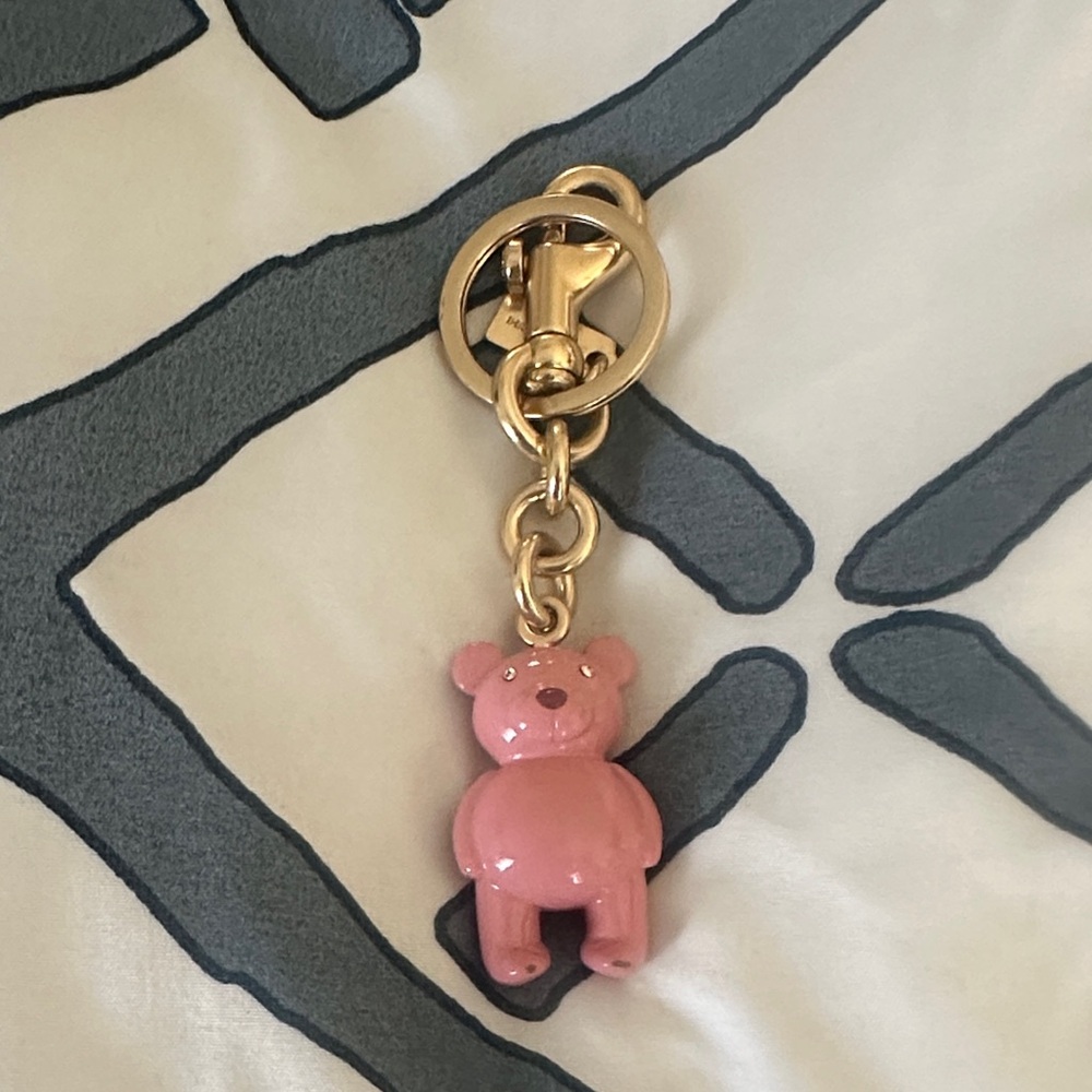 Coach Pink Bear Keychain with Gold Hardware